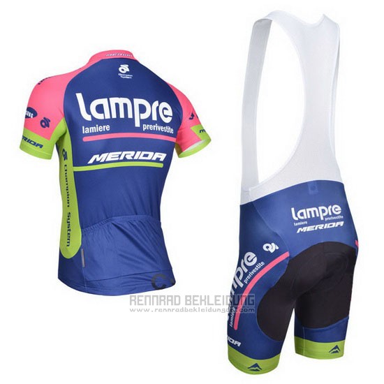 2014 Fahrradbekleidung Lampre Merida Rosa und Blau Trikot Kurzarm und Tragerhose